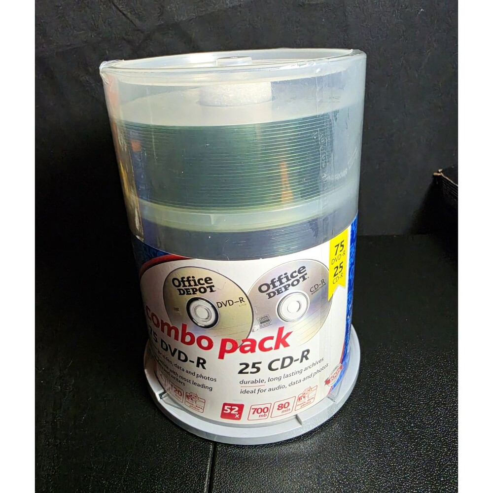 Office Depot 100 Disc Combo Pack 75 DVD-R 25 CD-R Blank Media NEW SEALED